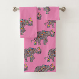 Elephant in een Psychedelic Cheetah Pattern Bad Handdoek
