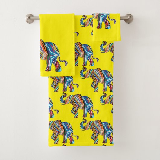 Elephant in een Psychedelic Zebra Pattern Bad Handdoek (Insitu)
