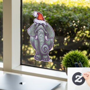 Elephant in een Santa Hat-kerstvensterbank Raamsticker
