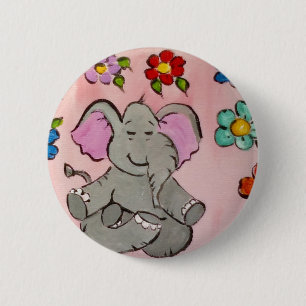 Elephant in meditatie ronde button 5,7 cm