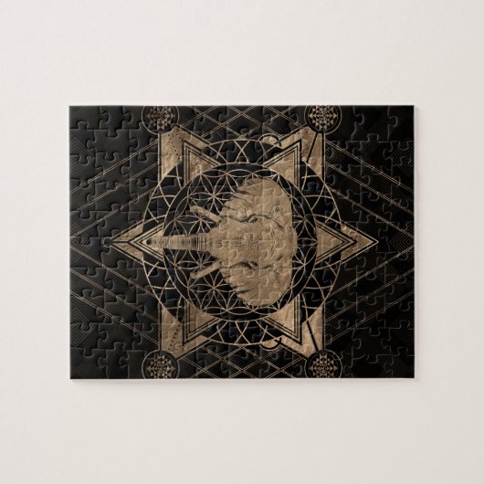 Elephant in Sacred Geometry - Zwart en goud Legpuzzel (Horizontaal)