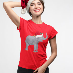 Elephant in Santa Hat-kerstdames T-shirt