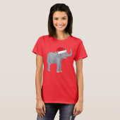 Elephant in Santa Hat-kerstdames T-shirt (Voorkant volledig)