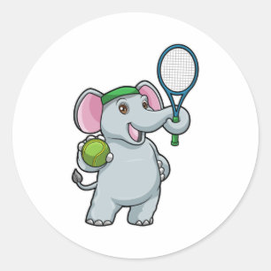 Elephant in Tennis met Tennis racket Ronde Sticker