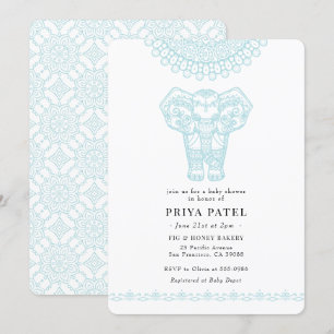 Elephant Indian Blue Baby shower Kaart