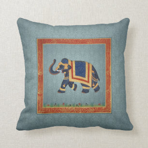 Elephant indian blue grijs red gold print Pillow Kussen