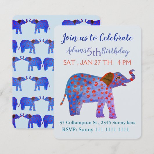 Elephant, Invitation d'anniversaire (Devant / Derrière)