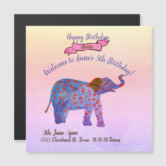 Elephant, Invitations de fête d'anniversaire de la (Devant / Derrière)