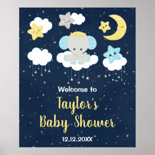 Eléphant Jaune et Baby shower de la marine Affiche