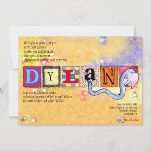 Elephant Jewish Baby Naming Invitation hebrew Kaart