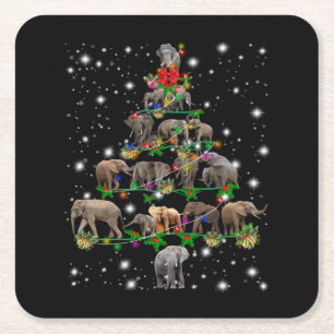 Elephant kerstboom met vlieglicht vierkante kartonnen onderzetter