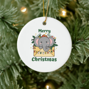 Elephant kerstbrief Winter Animals Elephants Keramisch Ornament