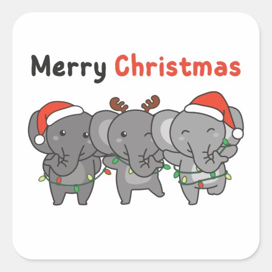 Elephant kerstdieren Elephants Merry Vierkante Sticker (Voorkant)