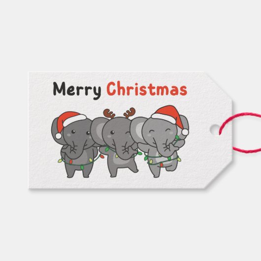 Elephant kerstdieren esephants Merry Gift Ta Cadeaulabel (Voorkant (Horizontaal))