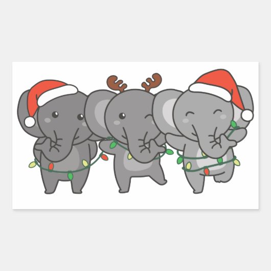 Elephant Kerstmis Animals Cute Square S Rechthoekige Sticker (Voorkant)
