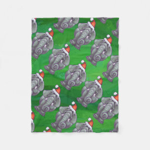 Elephant Kerstmis op groen Fleece Deken