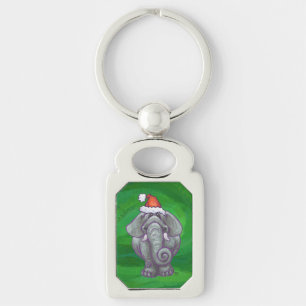 Elephant Kerstmis op groen Sleutelhanger