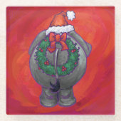 Elephant Kerstmis op rood Glazen Onderzetter (Voorkant)