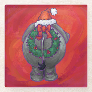 Elephant Kerstmis op rood Glazen Onderzetter