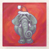 Elephant Kerstmis op rood Glazen Onderzetter (Voorkant)
