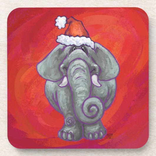 Elephant Kerstmis op rood Onderzetter (Voorkant)