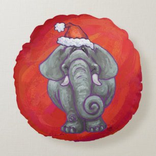 Elephant Kerstmis op rood Rond Kussen