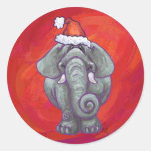 Elephant Kerstmis op rood Ronde Sticker