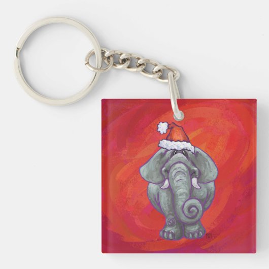 Elephant Kerstmis op rood Sleutelhanger (Voorkant)