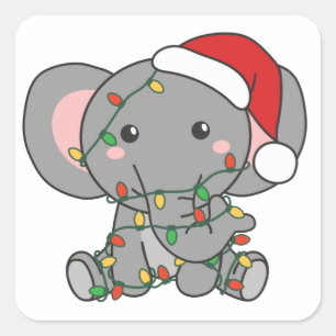 Elephant Kerstwinter Dieren Elephants Square Vierkante Sticker