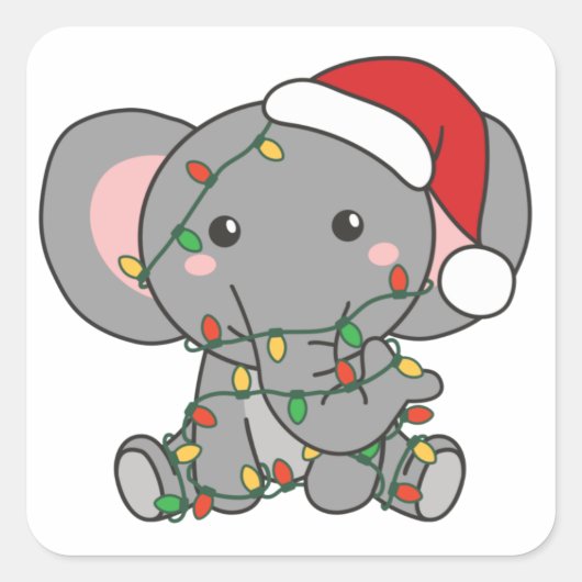 Elephant Kerstwinter Dieren Elephants Square Vierkante Sticker (Voorkant)