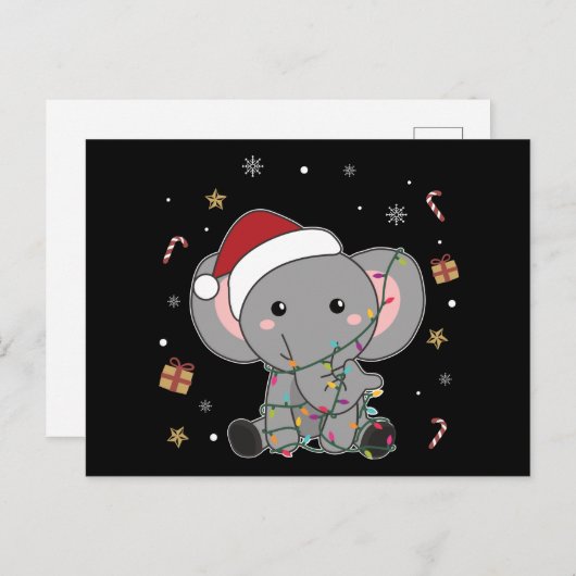 Elephant Kerstwinter Winter Animals Elephans P Briefkaart (Voorkant / Achterkant)