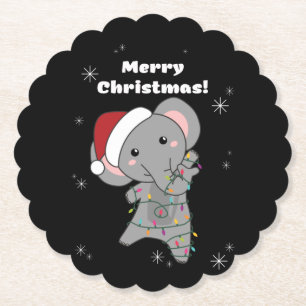 Elephant Kerstwinter Winter Animals Elephants Kartonnen Onderzetters