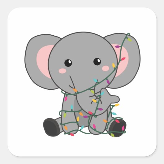 Elephant Kerstwinter Winter Animals Elephants Vierkante Sticker (Voorkant)