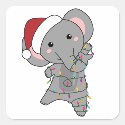 Elephant Kerstwinter Winter Animals Elephants Vierkante Sticker (Voorkant)