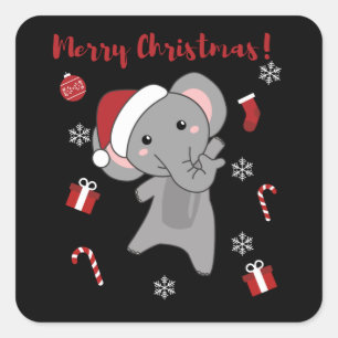 Elephant Kerstwinter Winter Animals Elephants Vierkante Sticker