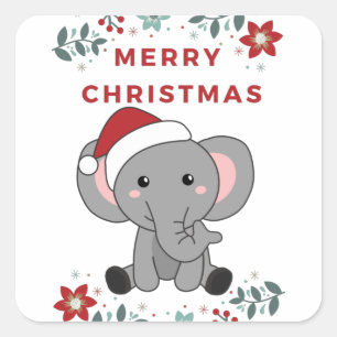 Elephant Kerstwinter Winter Animals Elephants Vierkante Sticker
