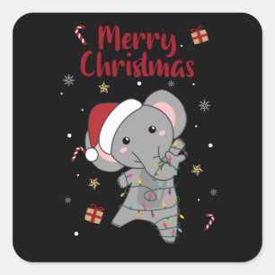 Elephant Kerstwinter Winter Animals Elephants Vierkante Sticker