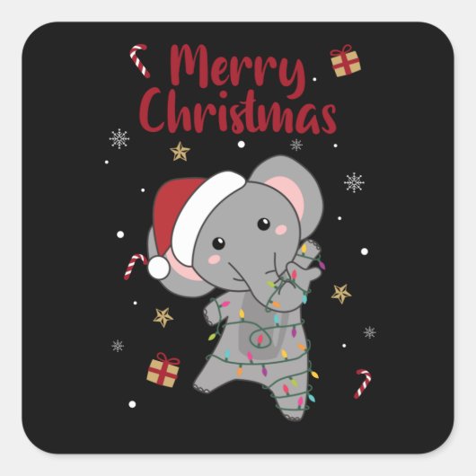 Elephant Kerstwinter Winter Animals Elephants Vierkante Sticker (Voorkant)