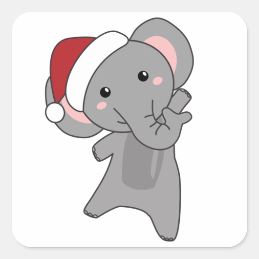 Elephant Kerstwinter Winter Animals Elephants Vierkante Sticker (Voorkant)