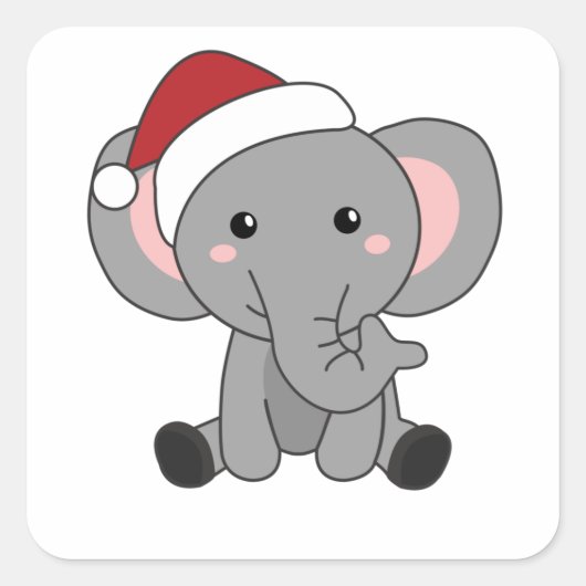 Elephant Kerstwinter Winter Animals Elephants Vierkante Sticker (Voorkant)