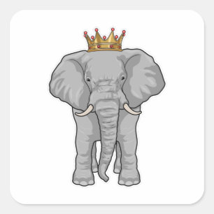 Elephant King Crown Vierkante Sticker
