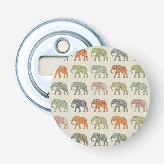 Elephant kleurrijk dierenpatroon hedendaags button flesopener (Voorkant)