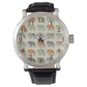 Elephant kleurrijk dierenpatroon hedendaags horloge