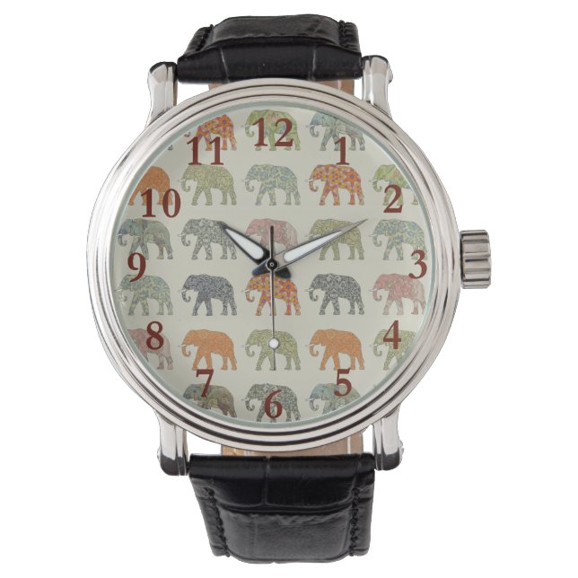 Elephant kleurrijk dierenpatroon hedendaags horloge (Voorkant)