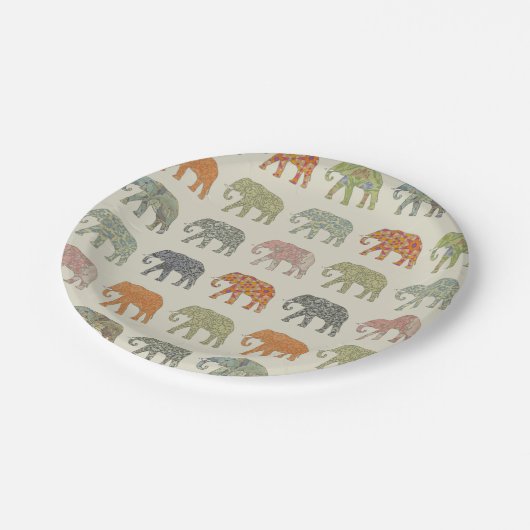 Elephant kleurrijk dierenpatroon hedendaags papieren bordje (Gekanteld)