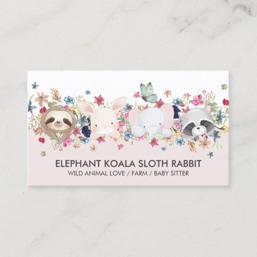 ELEPHANT KOALA SLOTH RABBIT BABY ANIMAL'S VISITEKAARTJE (Voorkant)
