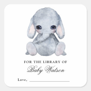 Elephant Library Book Baby shower Vierkante Sticker