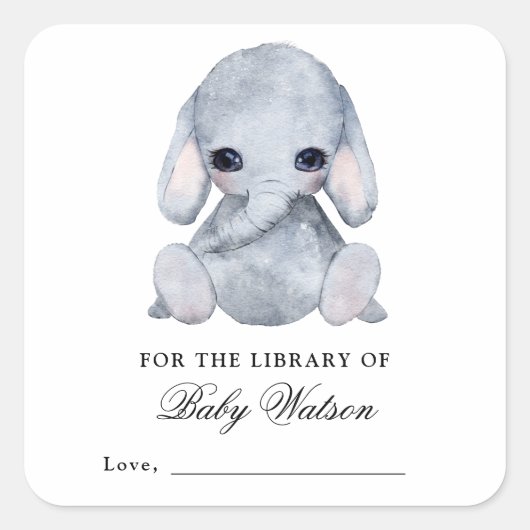 Elephant Library Book Baby shower Vierkante Sticker (Voorkant)