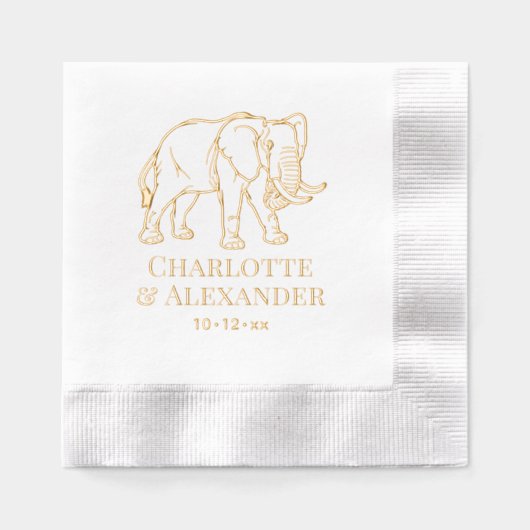 Elephant Line Art #2 Huwelijk Paar Namen Datum Folie Servetten (Voorkant)
