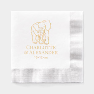 Elephant Line Art Mariage Couple Noms Date